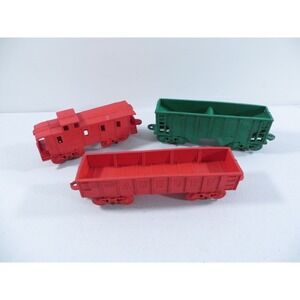 Lot of 3 Vintage Aubrun Rubber Train Cars Caboose Coal Gain Car Gondola